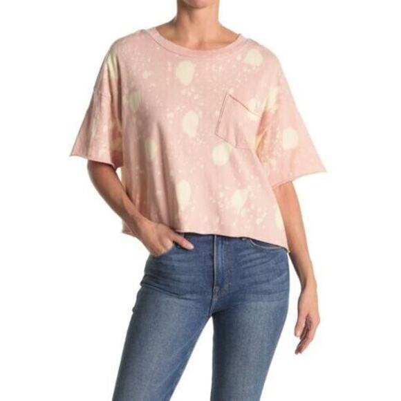 Abound Tie Dye Crop Cotton Knit Tee Shirt with Front Pocket Size Small Coral NWT - Picture 2 of 4